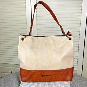Gorgeous Montana West Brown Beige Leather Tote Equestrian Shoulder Bag Purse